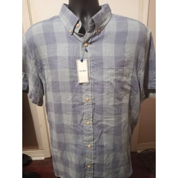 ROWM Men's Short Sleeve Plaid Shirt Cotton Multicolor Blue size XL New NWT - Picture 1 of 13